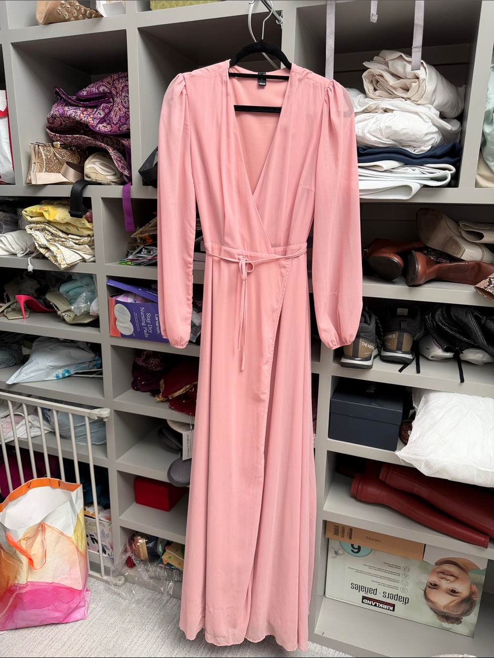 Windsor Blush Pink Long-Sleeve Wrap Maxi Dress